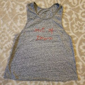 Embroidered "out of town" racerback tanktop